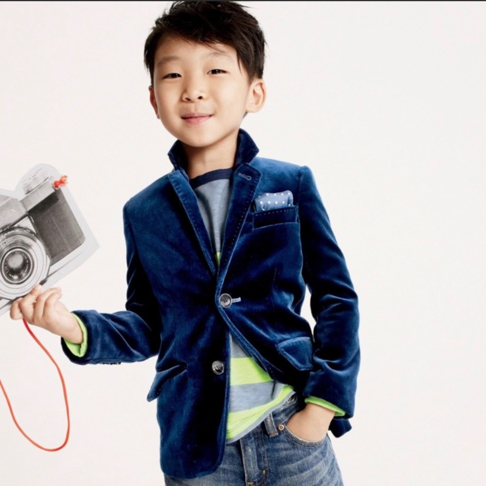 J Crew Crewcuts Velvet Blue Blazer Boys 4